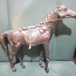 Vintage Antique Leather Horse with Saddle & Bridle